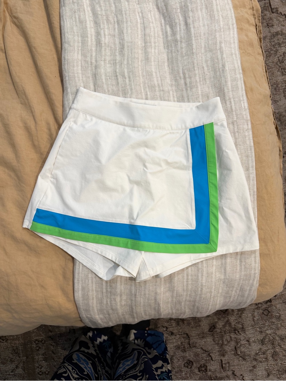 Beach Riot White Tennis Skort with Blue and Green Trim